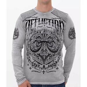 Affliction Science Live Fast Lost Souls Men Long Sleeve Distress Shirt Sz M Vtg